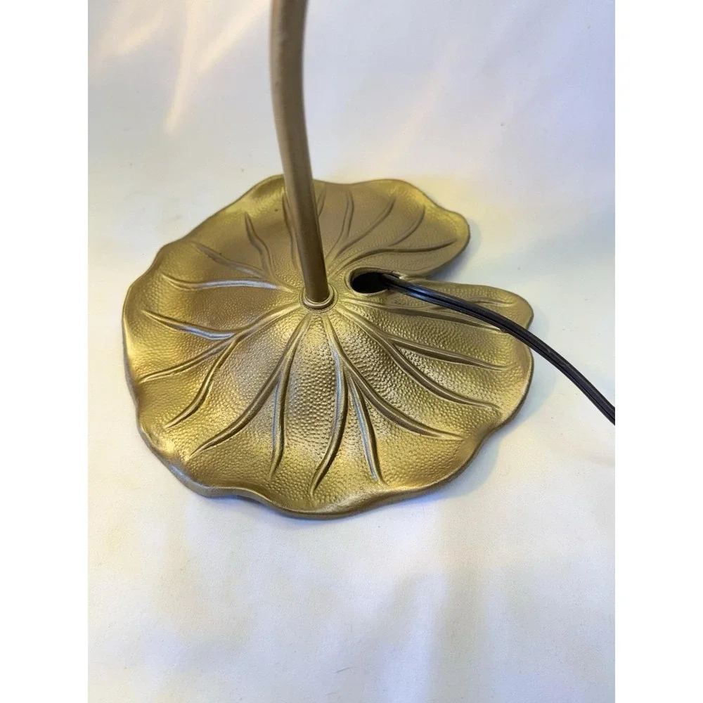 Art Nouveau Brass Style Gooseneck Lily Pad Desk Lamp W/ Fenton Opalescent Shade